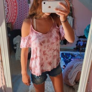 tie dye cold shoulder shirt